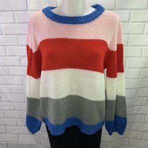Women's Striped Sweater Small Pink Red Promesa